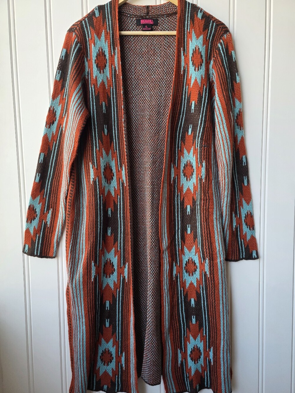 Rock & Roll Denim Aztec Duster Cardigan Sweater Cowgirl Western Womens Large